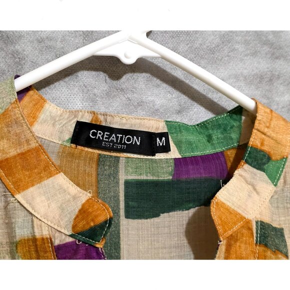 Creation Women's Sz M SemiSheer blouse top  3/4 Sleeve, Hi-lo - Picture 3 of 3